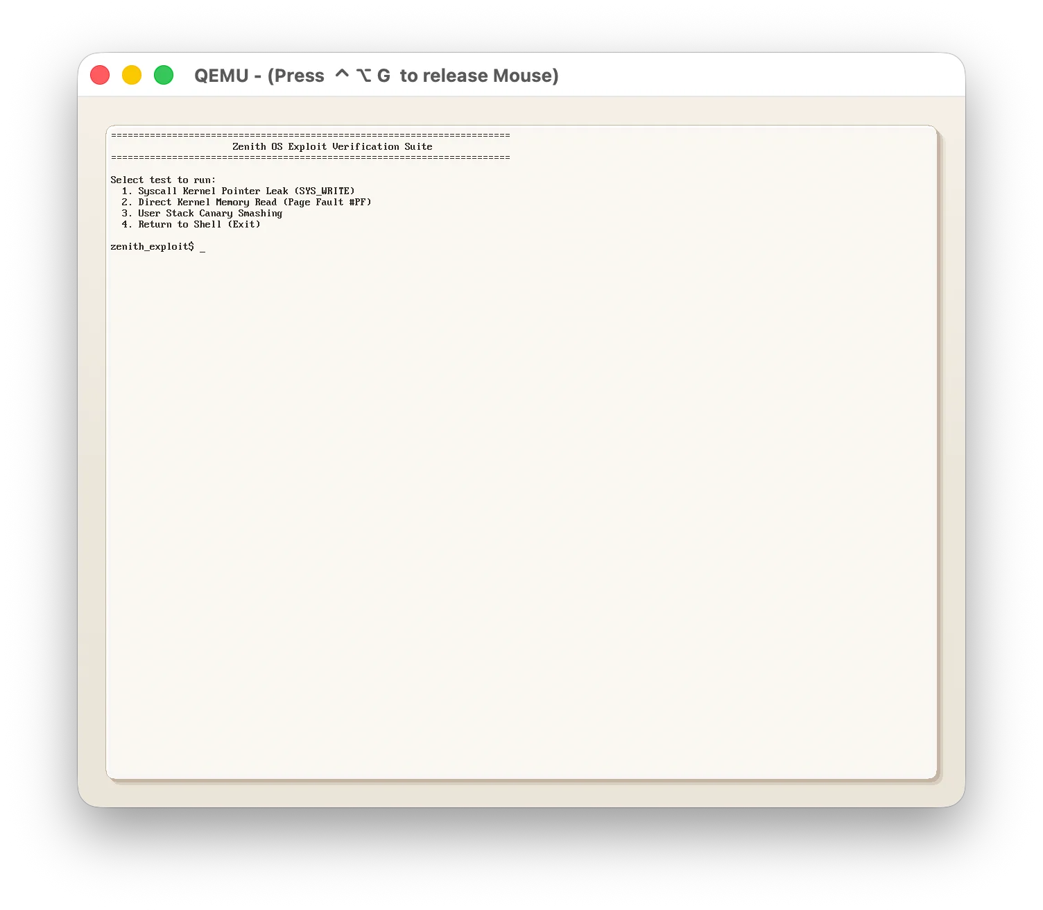 Zenith OS Exploit Verification Suite