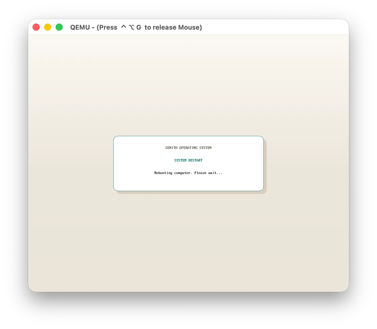 Zenith OS System Restart Dialog